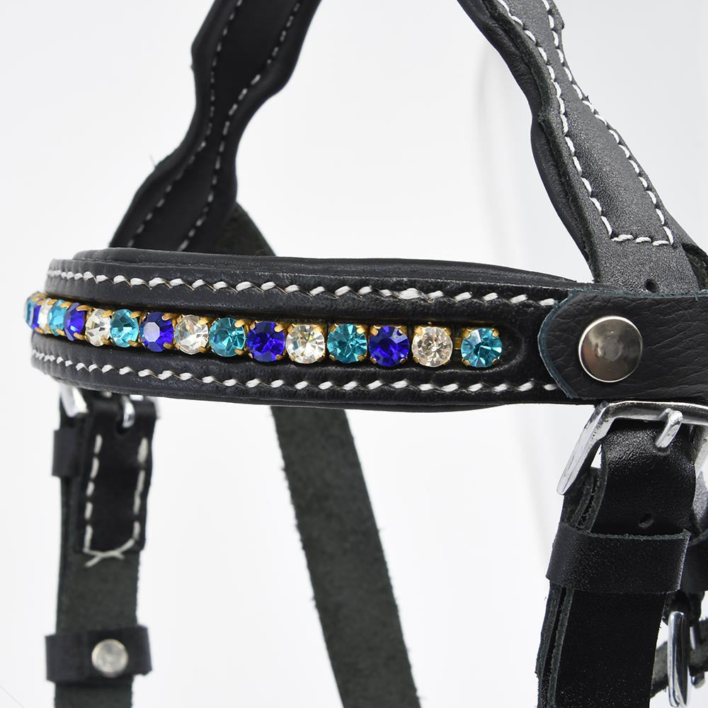 Filet Bridon Éthologique Noir Hobby Horse – Cuir Synthétique Réglable Avec Coutures Blanches Pour A3/A4