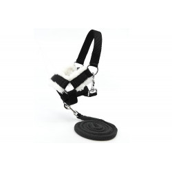 Pack Hobby Horse A3 Black Friesian + Bridles + head collar + fly Veils black and white - Black Star