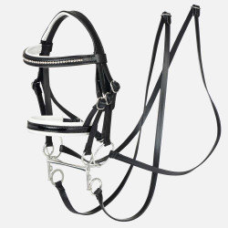 Double bridle Hobby Horse in leather with rhinestones and patent leather