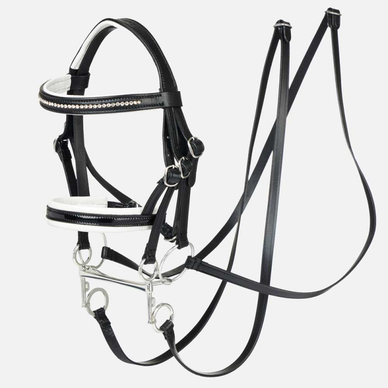 Double bridle Hobby Horse in leather with rhinestones and patent leather