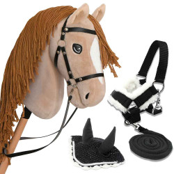 Hobby Horse A3 with Bridles, head collar and fly Veils blue - Perlino
