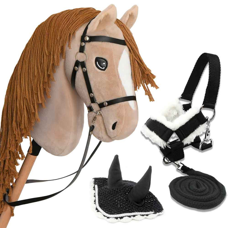 Hobby Horse A3 with Bridles, head collar and fly Veils blue - Perlino