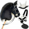 Hobby Horse A3 with Bridles, black head collar and white fly Veils - Stormy