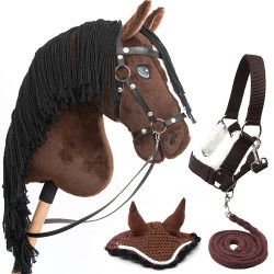 Hobby Horse bay A3 with Bridles, head collar, lead rope, and brown fly Veils - Jump Star