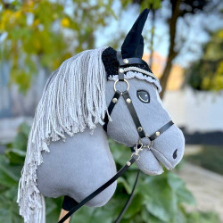 Hobby Horse A3 Gray with Bridles, reins, bit, fly Veils, and head collar BLACK - Silver Moon