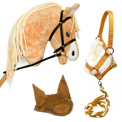 Complete Set Hobby Horse Quarter Horse Palomino + bridles + head collar + lead rope + fly Veils