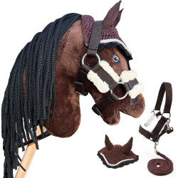 Brown bay Hobby Horse with halter + lead rope + Brown bonnet