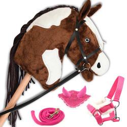 Hobby Horse Pie Mustang with halter, lead rope, and Pink bonnet