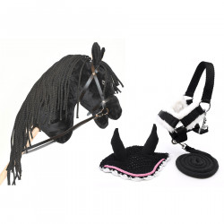 Pack Hobby Horse frison noir avec licol, longe et bonnet assortis