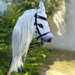 Hobby Horse Domino – Cheval bâton réaliste blanc et noir avec crinière douce
