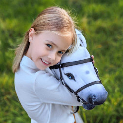 Hobby Horse Domino – Cheval bâton réaliste blanc et noir avec crinière douce