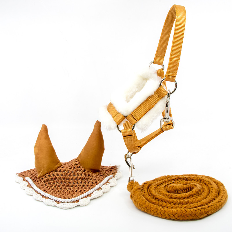 Pack Hobby Horse Harmony : licol et bonnet marron gold Pack Hobby Horse Harmony : licol et bonnet marron gold