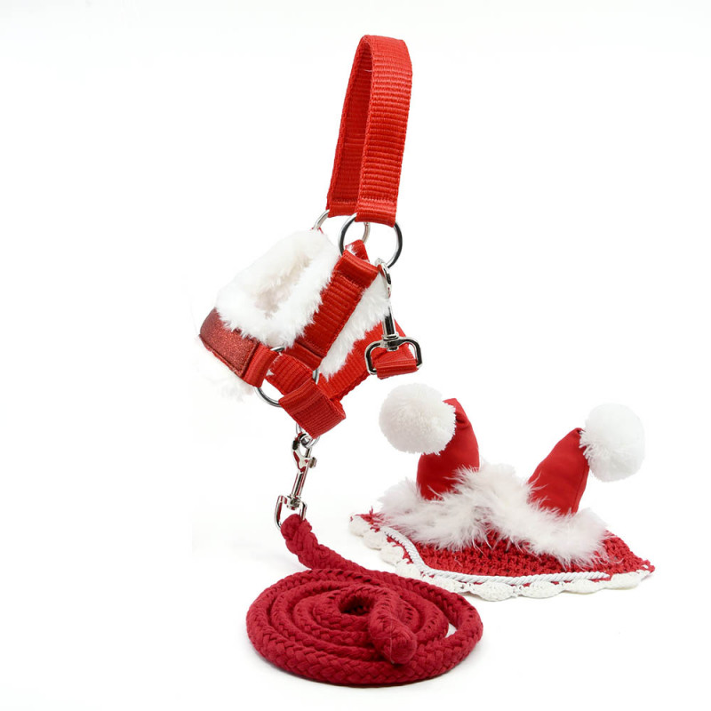 Ensemble de Noël pour Hobby Horse : Bonnet rouge, licol et longe