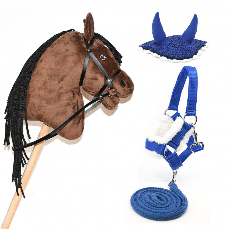 Pack Hobby Horse marron avec ensemble d'accessoires :   licol + longe + bonnet BLEU
