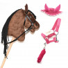 Pack Hobby Horse marron avec ensemble d'accessoires :   licol + longe + bonnet ROSE