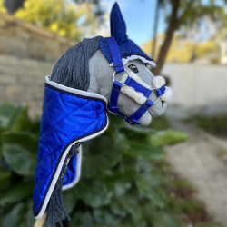 Ensemble d'accessoires Bleu pour Hobby Horse : Licol moumoute + Longe + Couverture + Bonnet