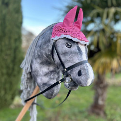 Hobby Horse Gris pommelé avec licol, longe et bonnet Rose
