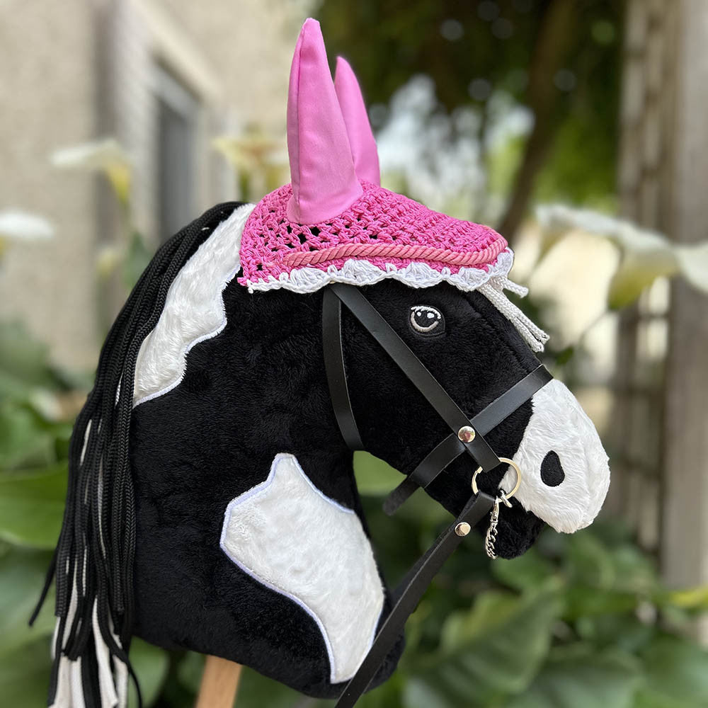 Ensemble Hobby Horse pie noir avec licol, longe et bonnet roses - Taille A3