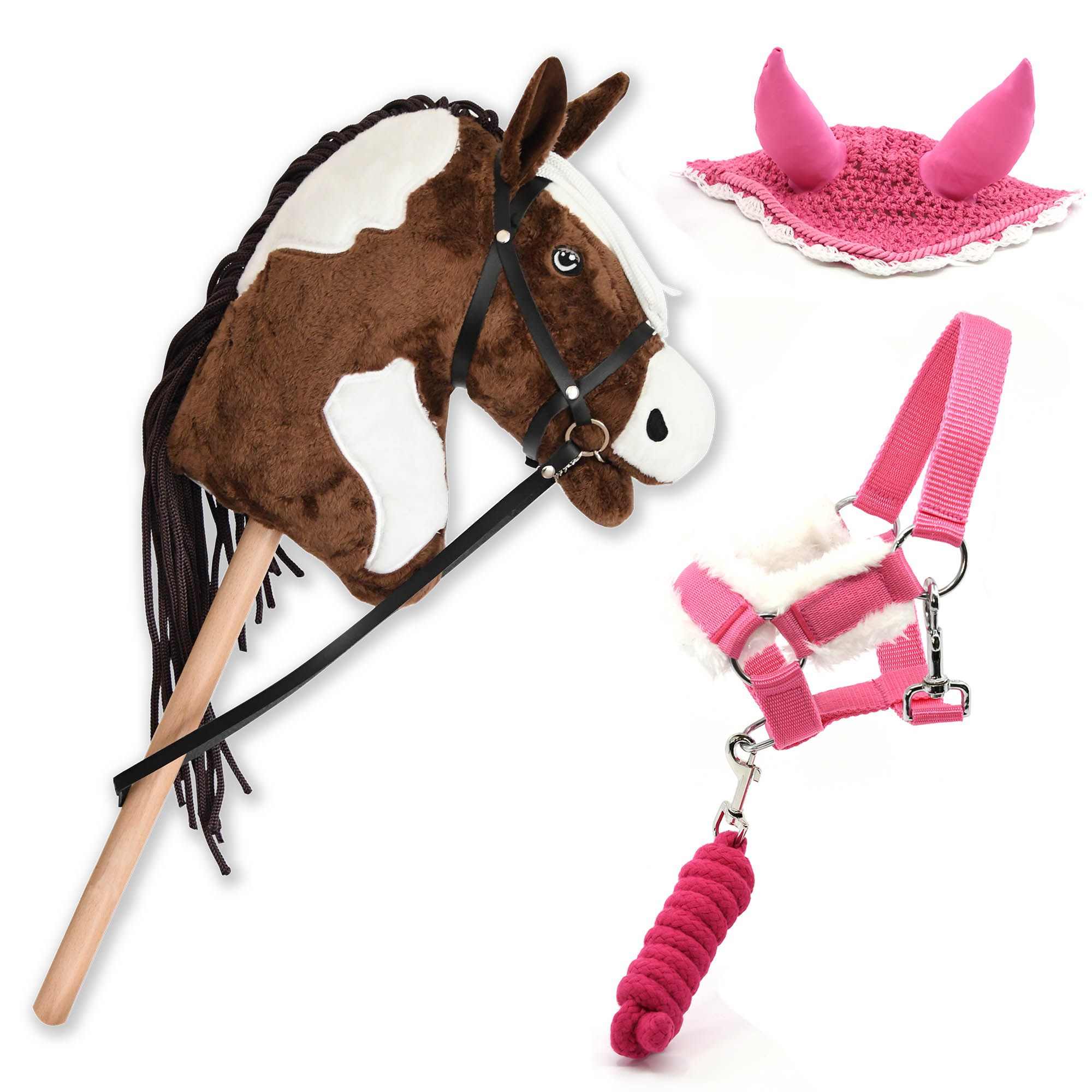 Hobby Horse Pie Mustang avec licol, longe et bonnet Rose