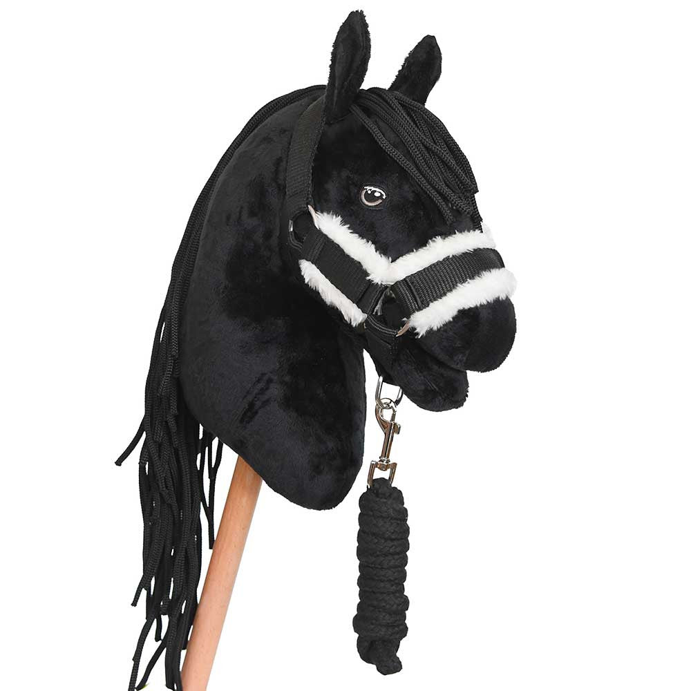 Ensemble d’accessoires noir pour hobby horse : licol, longe, couverture et bonnet