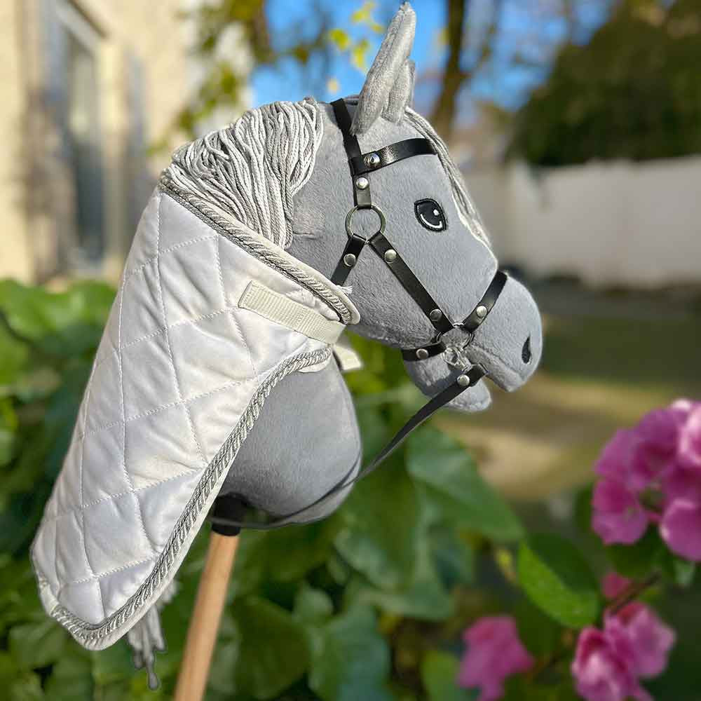 Couverture + Bonnet Anti-Mouches Hobby Horse Rose & Gris - Réversible, Accessoire Skippi Pour Cheval à Bâton