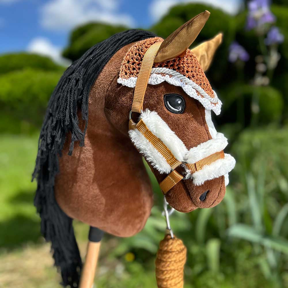 Hobby Horse bai A3 avec Filet, licol, longe et bonnet marron Gold -  Jump Star