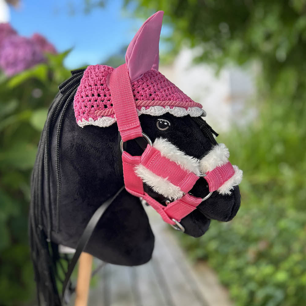 Pack Hobby Horse frison noir avec licol, longe et bonnet assortis Rose