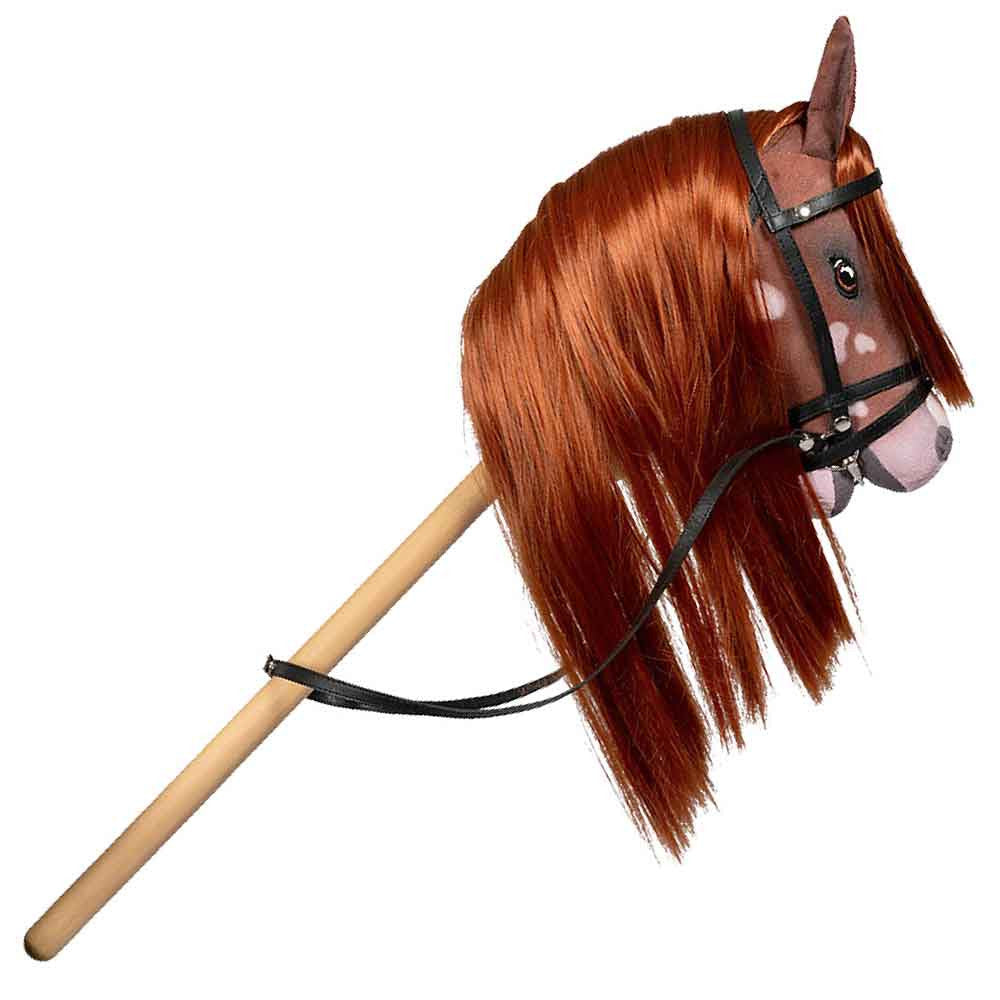Hobby Horse – Cheval bâton pie alezan A4 avec crinière souple et filet– Jouet équitation