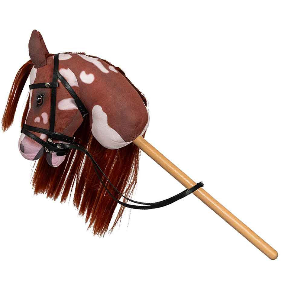 Hobby Horse – Cheval bâton pie alezan A4 avec crinière souple et filet– Jouet équitation