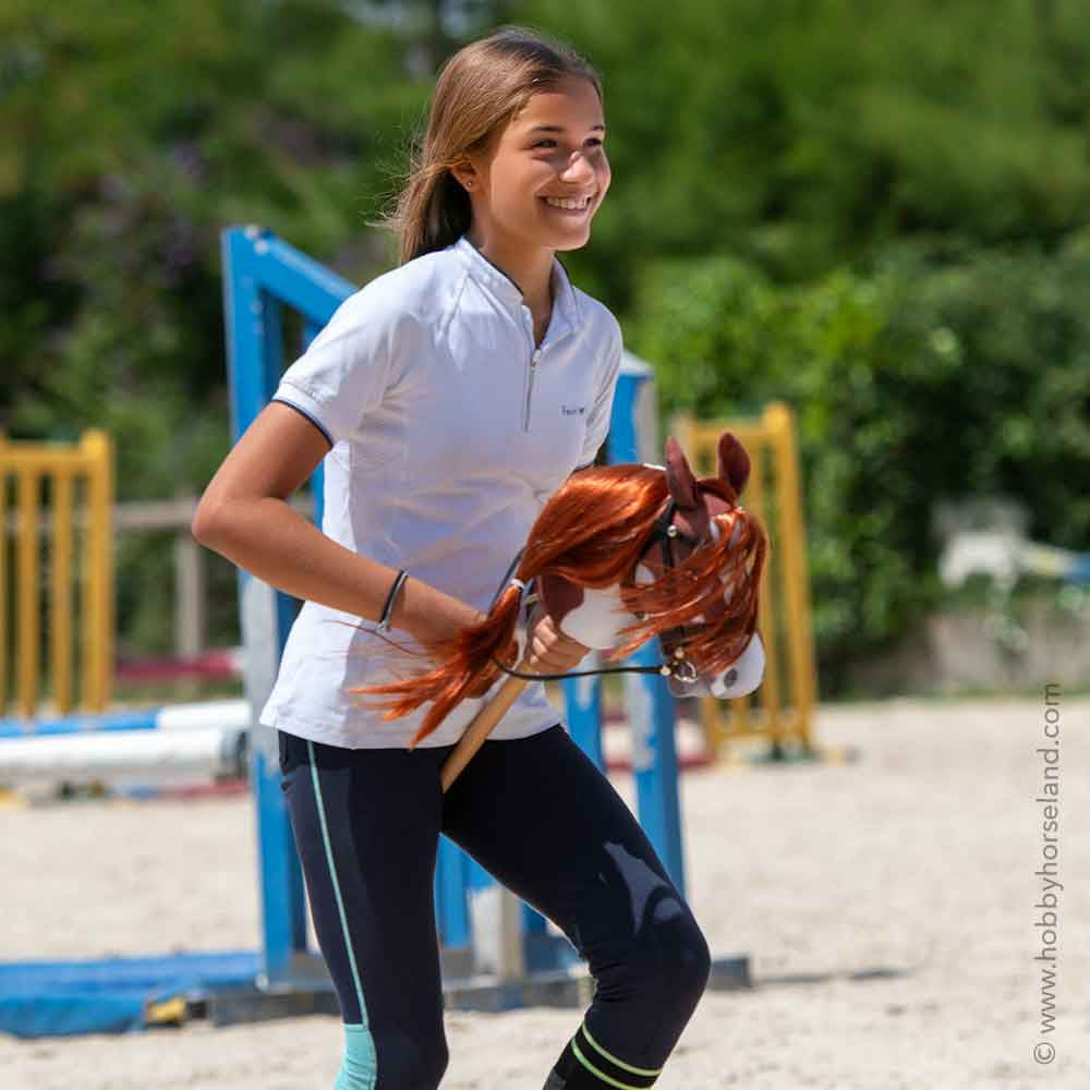 Hobby Horse – Cheval bâton pie alezan A4 avec crinière souple et filet– Jouet équitation