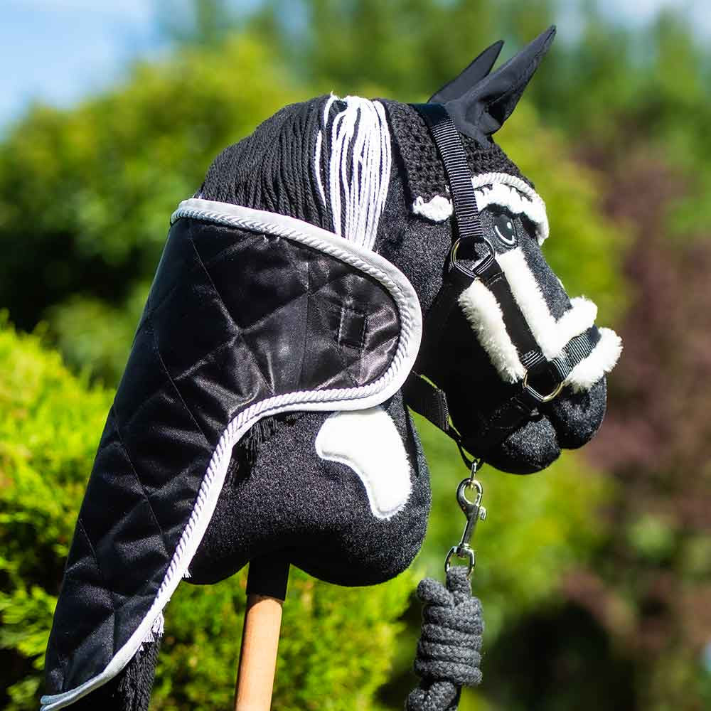 Ensemble d’accessoires noir pour hobby horse : licol, longe, couverture et bonnet