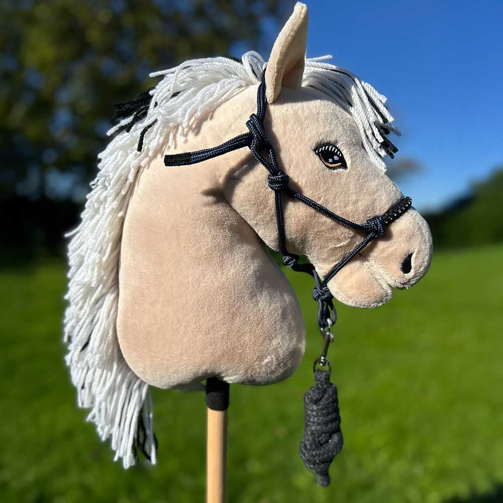 Licol éthologique bleu marine + longe noire pour hobby horse