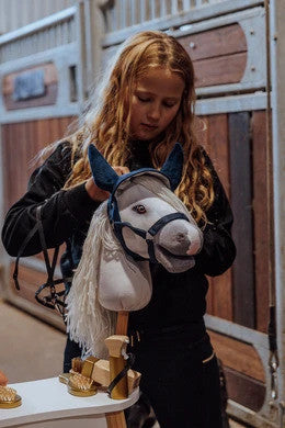 Set couverture et bonnet bleu marine pour hobby horse