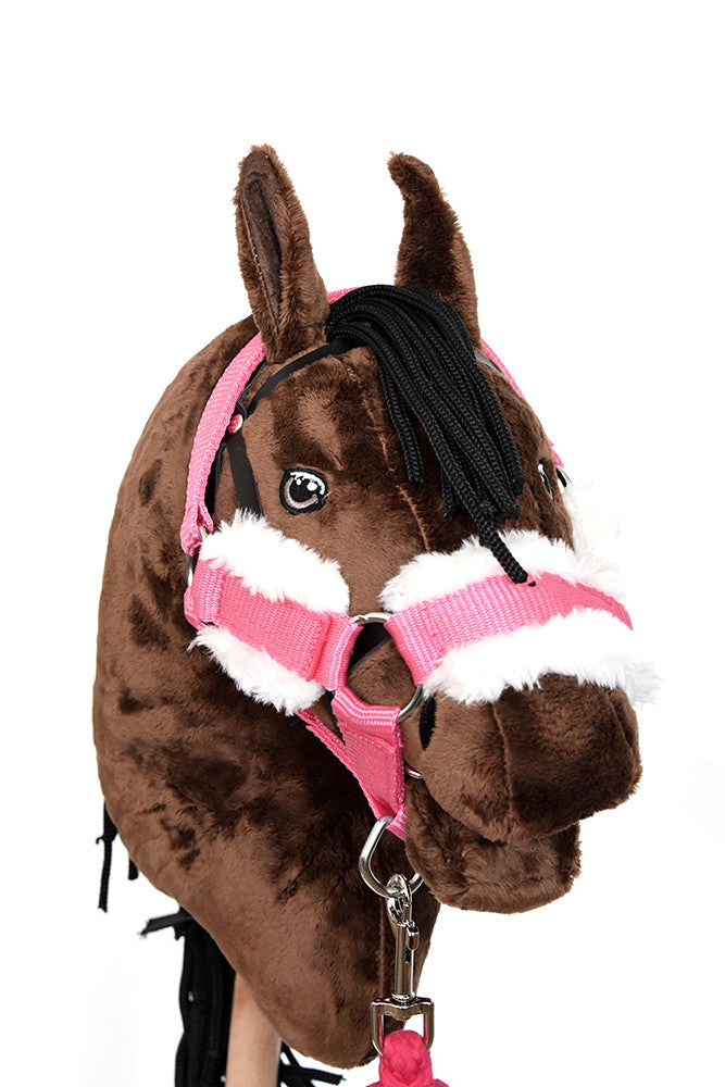 Pack Hobby Horse marron avec licol + longe + bonnet ROSE